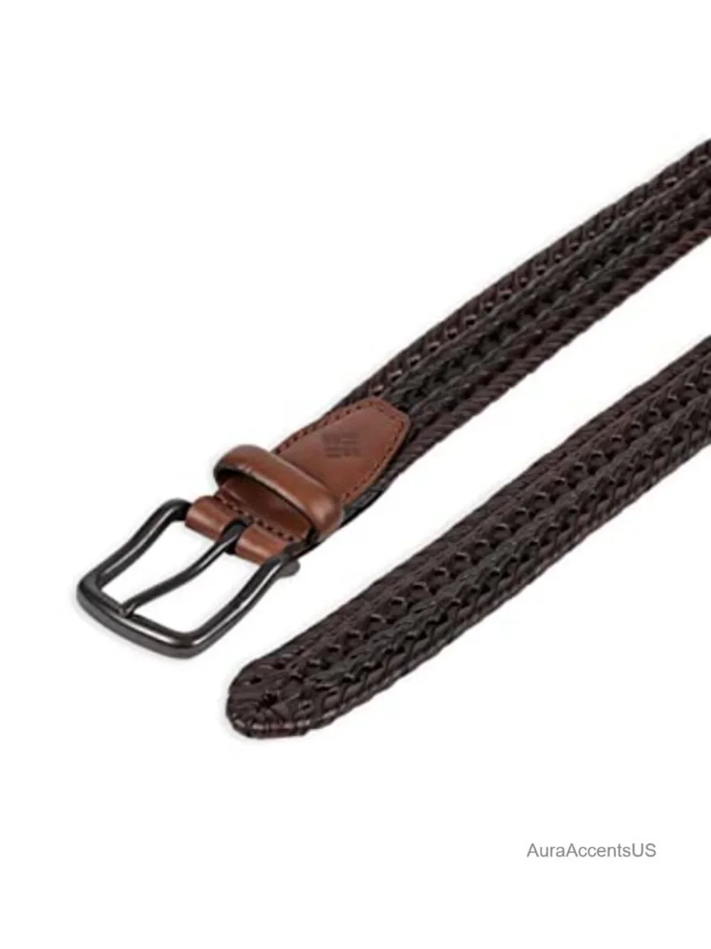 Leather Braided Belt Single Prong Buckle Casual Men's